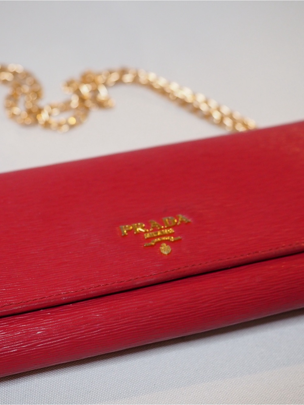 Prada Red Saffiano long Wallet with Gold Hardware